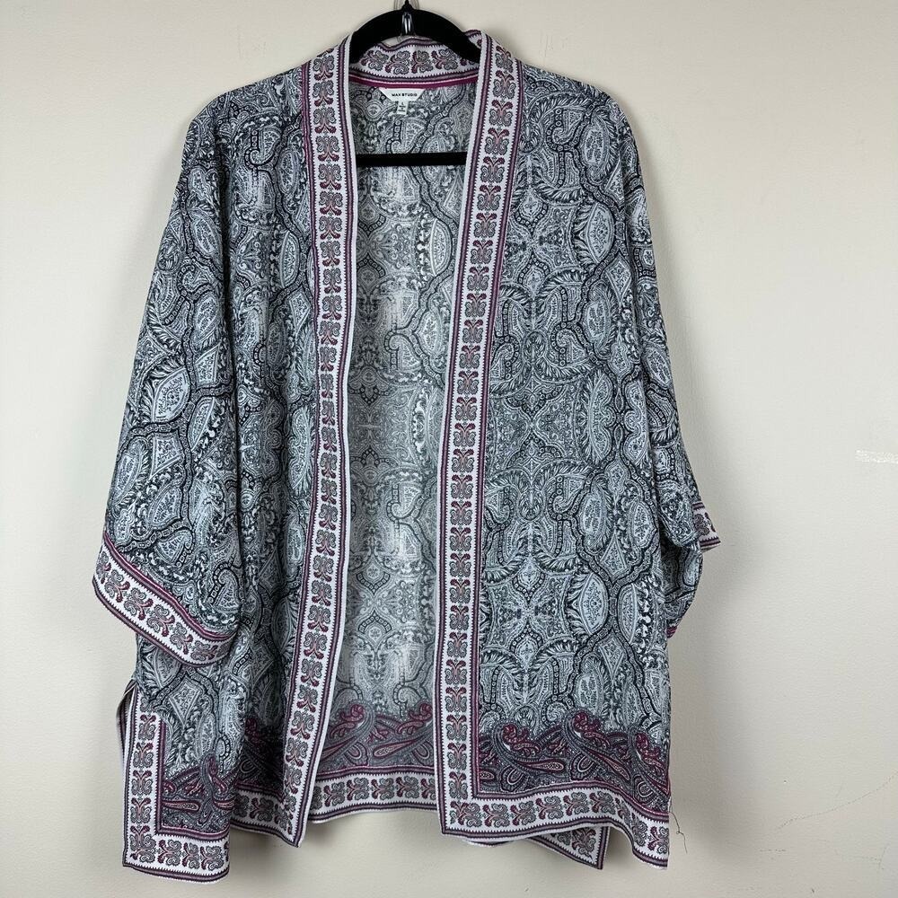 Max Studio Kimono Open Front Boho Paisley Top Womens L Boho Resort Festival